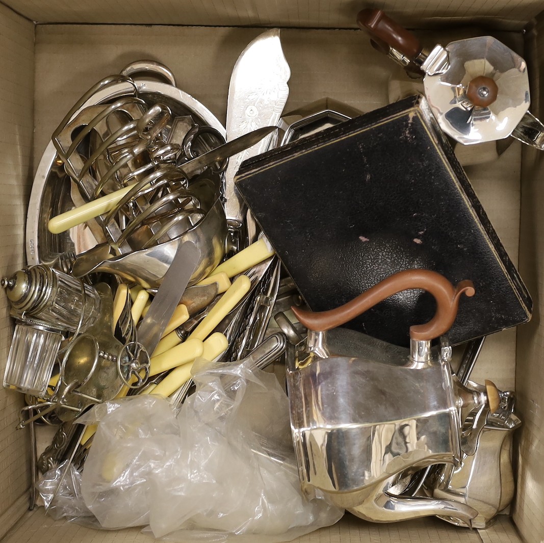 Assorted plated ware including a four piece tea set.